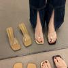 Chinelos Transparentes Femininos para Uso Externo 2024 Nova Moda Versátil Sandálias de Salto Médio e Grosso para Crianças
