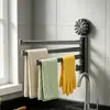 Barra Colgante para Paños de Cocina, Estante de Almacenamiento de Pared sin Taladro, Barra para Ropa de Balcón Tipo Ventosa, Estante de Almacenamiento Giratorio Multifuncional