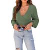2022 otoño e invierno nueva moda sexy top de punto camiseta de manga farol corta con ombligo descubierto y cuello en V para mujer europea y americana