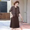 Conjunto de Duas Peças Vestido e Blazer de Primavera e Outono para Mães, Moda para Mulheres de Meia-Idade, Conjunto de Vestido para Recepção de Casamento