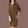 Sudadera Casual Elegante de Punto de Longitud Media con Media Cremallera Otoño/Invierno 2026 que Cubre las Caderas Vestido de Punto para Mujer