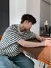 Camiseta de rayas con manga corta para hombre y mujer, nuevo diseño de moda de verano con bloques de color de hilo retro, camiseta holgada de media manga