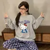 Pijama para Mujer de Primavera y Otoño, Nuevo Estilo Algodón Imitación Cuello Redondo Manga Larga Dulce y Lindo Casual Estudiante Ropa de Casa Conjunto que se Puede Usar Afuera