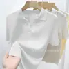 Top de punto de manga corta con cuello POLO francés para mujer, corte ajustado, favorecedor, solapa, elegante, sofisticado, top de alta gama 4410-1