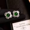 Brincos geométricos de zircônia verde transfronteiriços europeus e americanos, brincos elegantes e combinados, brincos leves e luxuosos de alta qualidade, design sensato