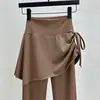 Pantalones Deportivos Grises para Mujer 2026 Nuevo Primavera Cintura Alta Sueltos Adelgazantes Acampanados para Figuras Pequeñas Pantalones de Yoga Falsos de Dos Piezas