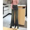 Jeans Acampanados de Dobladillo Dividido de Color Claro para Mujer, Nuevo Estilo de Verano, Cuerpo en Forma de Pera, Tallas Grandes, Pantalones de Campana Adelgazantes