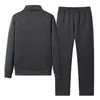 Traje Deportivo Casual para Hombre, Cárdigan, Chaqueta de Cuello Alto, Conjunto de Dos Piezas a la Moda, Forro Polar, Engrosado, Cálido, para Padres de Mediana Edad y Mayores