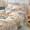 Juego de cuatro piezas de algodón floral fresco estilo Ins, sábana bajera y funda de edredón con volantes de algodón puro, juego de tres piezas de ropa de cama para dormitorio
