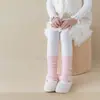 Sapatos e meias para meninas, meias de renda com padrão em V para outono e inverno, leggings de cashmere grossos e quentes, aquecedores de panturrilha