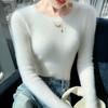 Suéter Simple Grueso de Cuello Redondo 100% Lana para Mujer, Camiseta Base de Otoño e Invierno, Corte Slim, Nuevo Suéter Versátil con Rayas