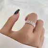 Anel de Renda Vazada Anel Nacional da Moda Padrão de Amor Anel Aberto para Dedo Indicador Anel Pequeno Fresco de Prata para Mulheres