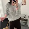 Suéter de punto acanalado con cuello en V para mujer otoño 2026 nuevo estilo perezoso holgado jersey de manga larga top de punto fino
