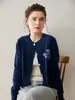 Cardigan de Cachemira Nuevo Estilo Otoño e Invierno 2026 Cuello Redondo Chaqueta Tejida de Punto Jacquard Arándano para Mujer Suéter Exterior Holgado