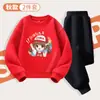 ¡Vamos Niños y Niñas Sudadera Roja Grande Traje Deportivo de Dos Piezas Pantalones Deportivos Casuales Forrados de Polar para Calentamiento para Grados 1, 2 y 3