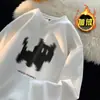 Sudadera con Estampado de Gato Ins de Moda High Street Estilo Hong Kong Cuello Redondo Forro Polar/Fino Holgada Versátil Mangas Largas Top Básico