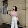 Nuevo Suéter de Punto Rosa sin Hombros Otoño/Invierno 2026 para Mujer, Diseño Único, Hombros Descubiertos, Elegante Top de Manga Larga