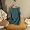 Camisole colete de algodão e linho de cor sólida em camadas sem mangas, gola artística de jardim, top fino de base, peça íntima ou top para usar por cima de algodão e linho