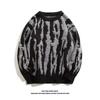 Otoño e Invierno Estilo Americano Retro Rayas Asimétricas Agrietadas Suéter de Punto Holgado Cuello Redondo Hombres Tendencia Perezosa Ins