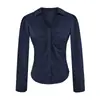 Camisa lujosa y elegante de satén con cuello y cintura ceñida, nuevo modelo de otoño 2026, top adelgazante de manga larga con cuello en U para mujer