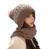 Gorro de lana para mujer, invierno, forro polar, bufanda gruesa integrada, puntera cerrada, todo a juego, para ciclismo, cálido, cortavientos, protección para los oídos, gorro de punto