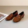 Nuevos Mocasines Estilo Retro, Zapatos Individuales Versátiles para Mujer, Estilo Sencillo, Tacón Grueso, Punta Redonda, Zapatos Pequeños de Piel