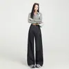 Jeans Feminino Tannin Fino Cintura Alta Perna Larga Primavera e Verão 2025 Emagrecedor Versátil Retro Solto Sem Cair