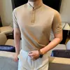 Venta Directa Transmitida en Vivo de Camisas Polo Finas de Verano para Hombre con Cuello Mao y Manga Corta, Camisetas Henley Versátiles de Color Sólido para Negocios Casual