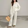 Jaqueta suéter com capuz em tricô trançado de bolso único para mulheres, novo conjunto de tricô espesso para outono e inverno, conjunto de duas peças com cardigã e calça wide leg