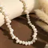 Joias Francesas de Alto Padrão, Colar Retro de Pérolas Naturais, Colar de Luxo Leve de Alto Padrão, Colar com Contas de Arroz