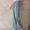 Jeans Suaves Tencel para Mujer Verano Estilo Delgado Lyocell Tallas Grandes Chicas Gorditas Adelgazantes Cintura Elástica Pierna Estrecha Pantalones de Pierna Ancha Hilo de Seda de Hielo