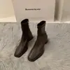 Botines blancos de tacón alto, punta cuadrada, corte ajustado, estilo francés para mujer, nueva colección primavera/otoño 2024, bota individual, botines Martin marrones