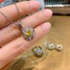Separación galvánica transfronteriza Anillo de flor de diamante rosa europeo y americano Collar Anillos Aretes Juego de joyas para novia Combinación