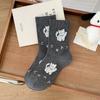Calcetines de Gatito Afelpados para Mujer 2025 Otoño Nuevos Lindos de Dibujos Animados Calcetines de Media Pantorrilla Ins de Moda Rayados Holgados Sin Costuras