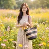 Bolsa de Palha Tecida de Verão para Mulheres, Bolsa de Palha Grande Capacidade, Bolsa de Mão Casual da Moda