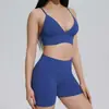 Nuevo conjunto deportivo de dos piezas para entrenamiento, yoga, running y fitness, de color liso, alta elasticidad, ajustado, sin costuras, transfronterizo