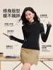 Camisa base de modal tencel lã com gola alta para mulheres, estilo básico outono e inverno, top feminino de manga comprida slim fit