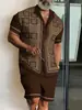Moda Transfronteriza Temu Casual para Hombre Nuevo Conjunto de Dos Piezas Camisa de Manga Corta con Cuello Campana Estampado 3D y Pantalones Cortos Cómodo