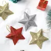 Nuevas decoraciones de Navidad 2026: Adornos de estrella de cinco puntas con purpurina dorada, Decoraciones para árbol de Navidad, Colgantes de estrella dorada tridimensionales
