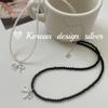 Estilo Ins Coreano Prata de Lei S925 Design de Nicho Corte Elegante Laço Vazado Pérola Swarovski Ágata Negra Colar