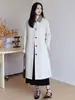 Protagonista Urbana Italiana Viajante Pesada Gola Tecida em Contraste Longo Casaco Trench Coat Silhueta Minimalista Jaqueta de Algodão de Alta Contagem de Fios para Mulheres