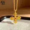 Novo Pingente Dourado Estilo Chinês com Vajra Incrustado com Diamante Vermelho Amuleto Estilo Étnico Amuleto da Sorte Protetor para Homens e Mulheres Versátil