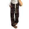 Calça Feminina de Sarja Xadrez Ponto Nove Wide Leg Pequena Outono/Inverno Preguiçosa para o Dia a Dia Cintura Alta 150 Usar Calça Xadrez Slim