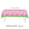 Novo conjunto de decoração de festa de aniversário com tema de bruxa, nas cores rosa e verde da Amazon, incluindo louças de festa descartáveis, pratos de papel e guardanapos de papel.