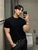 ASCLO&QIAO Camiseta de Punto Estilo Casual Coreano Minimalista para Hombre Verano Delgada Holgada Cuello Redondo Manga Corta