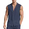 Camisa con Capucha sin Mangas para Hombre de Marca Independiente Transfronteriza, Textura de Algodón y Lino, Cárdigan Transpirable, Chaleco Chaqueta Casual Estilo Europeo y Americano