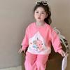 Conjunto Irregular de Urso para Meninas Estilo Primavera e Outono Moda Coreana Calça Casual Color Block Conjunto de Duas Peças para Bebês Roupa de Primavera