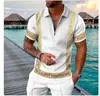 Comercio Transfronterizo Moda Tallas Grandes Cremallera Malla Camisa Polo Traje Impresión Digital 3D Ajustado Conjunto de Dos Piezas para Hombre