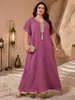 Robe Feminino Transfronteiriço Gola V Bordado Franjas Modelagem Solta Roupa de Casa Emagrecedor Manga Curta Textura Algodão Linho Tamanho Plus