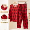 Pijama de Algodón y Seda Estampado de Manga Larga Suelto Talla Grande para Mujer de Mediana Edad y Anciana Conjunto de Ropa para el Hogar Otoño e Invierno 2025